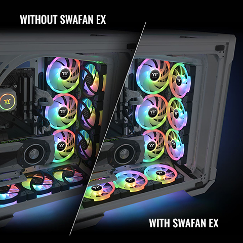 Thermaltake SWAFAN EX14 RGB PC Cooling Fan TT Premium Edition, Gehäuselüfter schwarz, 3er Pack, inkl. Controller, 140 mm